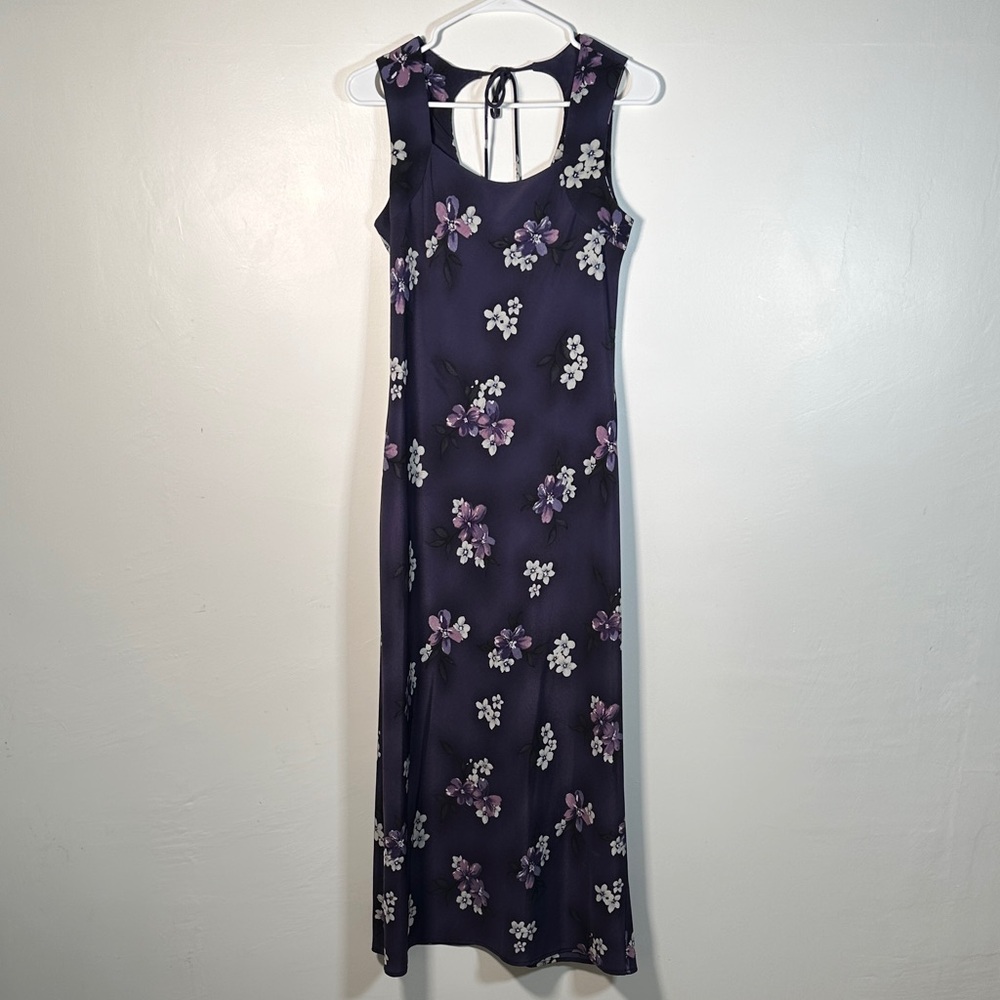 Jodi Michaels Floral Maxi Dress XS Purple Sleeveless Tie Back